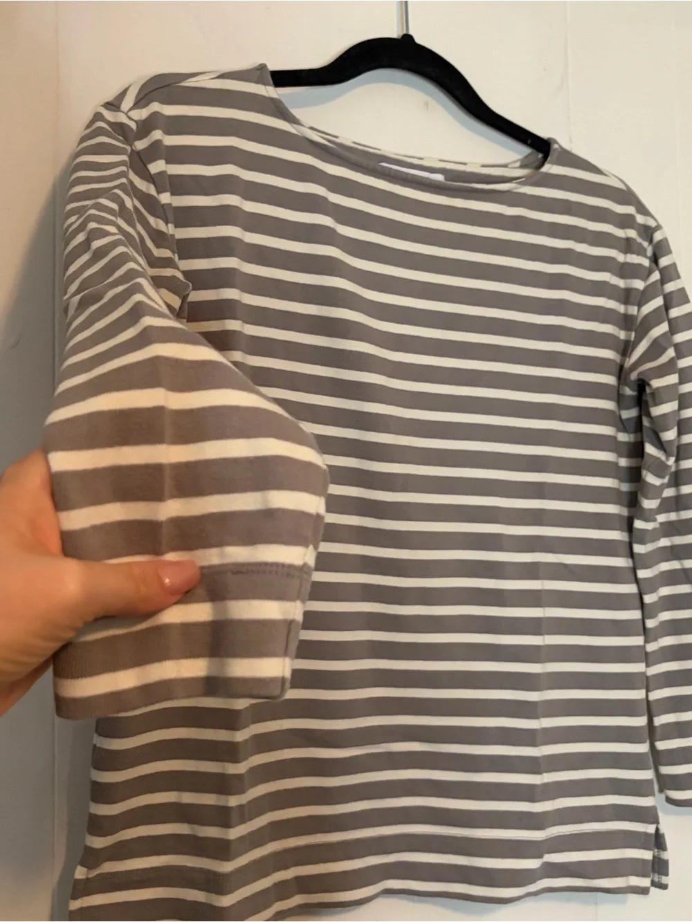 Everlane Women’s Gray & bone Striped 3/4 Sleeve Tee